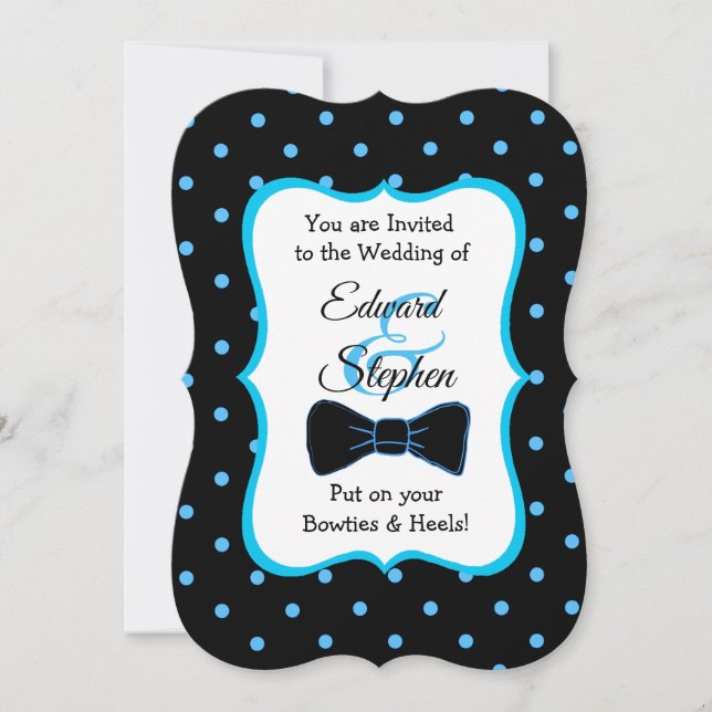 Black Blue Bowtie & Heels LGBT Wedding Invites (Front)
