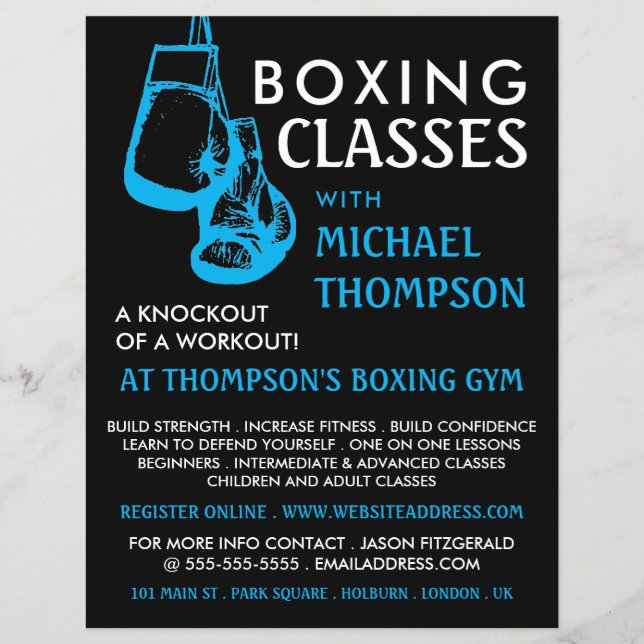 Black & Blue Boxing Gloves, Boxing Class Advert Flyer (Front)