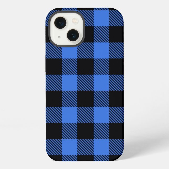 Black Blue Buffalo Plaid Check Pattern iPhone Case (Back)