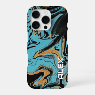 Black, Blue & Burnt Orange Paint Swirl iPhone 16 Pro Case