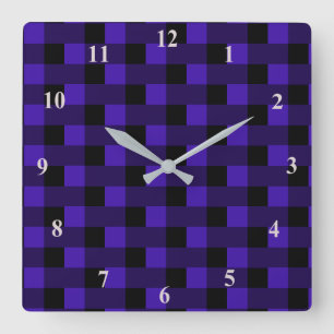 Black & Blue Checked Square Wall Clock
