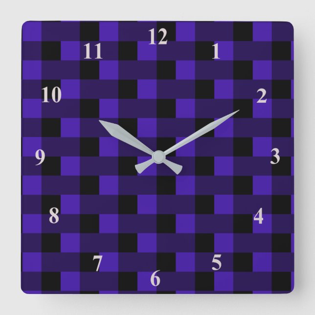 Black & Blue Checked Square Wall Clock (Front)