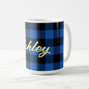 Black Blue Checkered Buffalo Pattern Personalize Coffee Mug