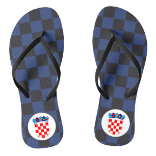 Black Blue Checkers With Croatian Coat of Arms Thongs