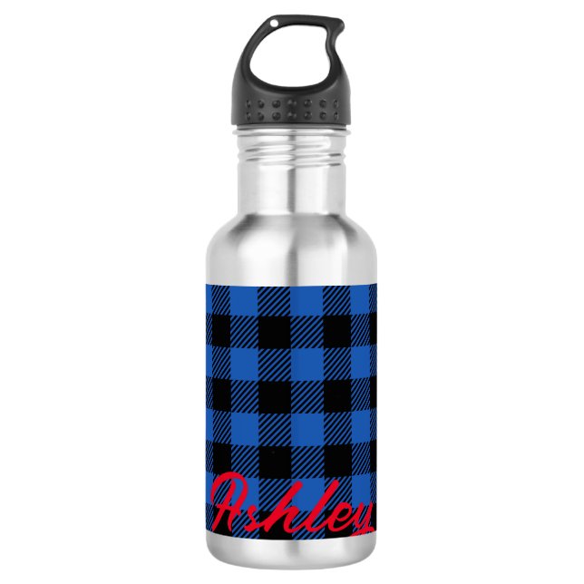Black Blue Chequered Buffalo Pattern | Personalise 710 Ml Water Bottle (Front)