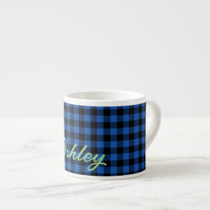 Black Blue Chequered Buffalo Pattern Personalise Espresso Cup
