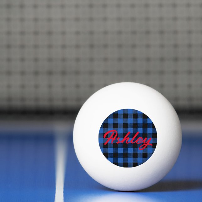 Black Blue Chequered Buffalo Pattern | Personalise Ping Pong Ball (Net)
