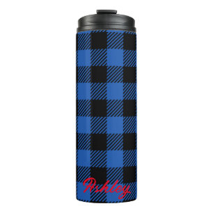 Black Blue Chequered Buffalo Pattern Personalise Thermal Tumbler