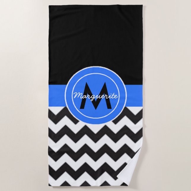 Black Blue Chevron Beach Towel (Front)