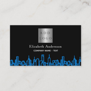 Black blue city skyline real estate logo business card