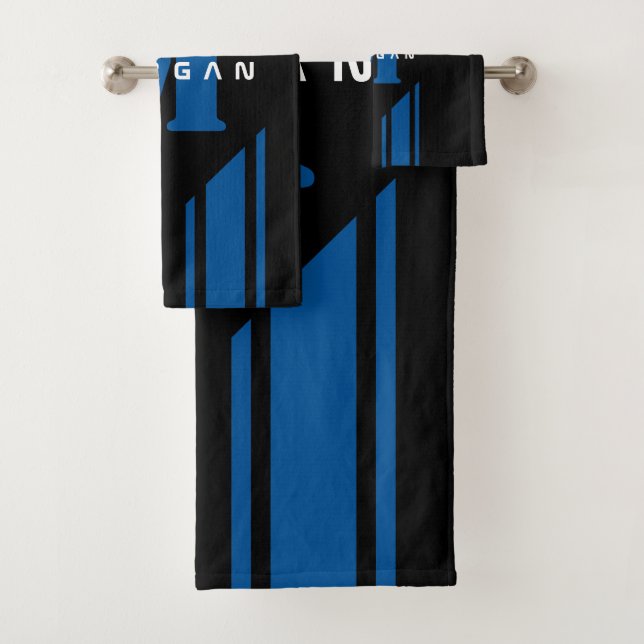 Black Blue Custom Monogram Racer Stripe Bath Towel Set (Insitu)