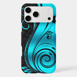 Black Blue Damask And Black Swirls