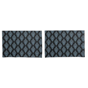 Black & Blue Damask Print Pillowcase Set