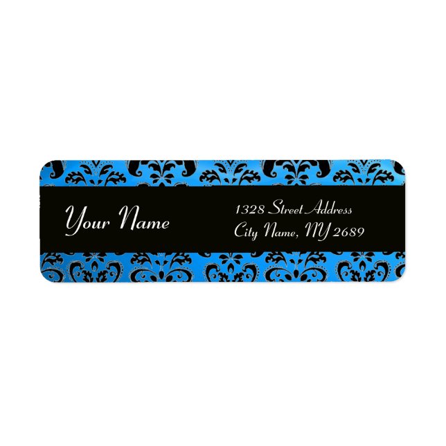 BLACK  BLUE  DAMASK RETURN ADDRESS LABEL (Front)