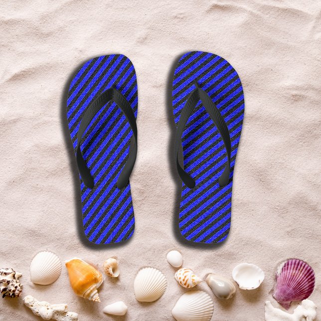 Black & Blue Diagonal Stripes Adult Flip Flops (Black & Blue Diagonal Stripes Adult Flip Flops)