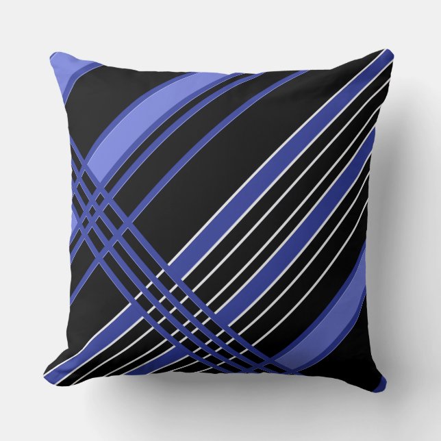 Black & Blue Diagonal Stripes Cushion (Front)