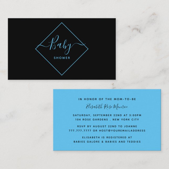 Black & Blue Diamond Baby Shower Ticket Invitation (Front/Back)
