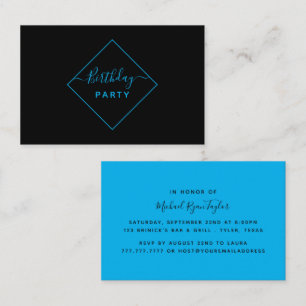 Black & Blue Diamond Birthday Party Invitation