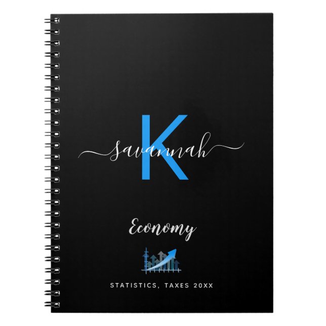 Black blue economy office name notebook (Front)