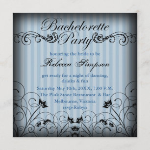 Black & Blue Floral Chic Bachelorette Invite