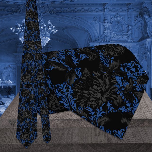 Black & Blue Floral Damask Gothic Wedding Tie (Creator Uploaded)