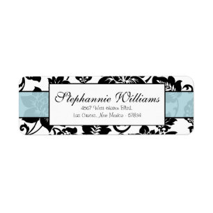 Black/Blue Floral Damask Wedding Address Label Return Address Label