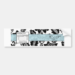 Black/Blue Floral Damask Wedding Bottle Label