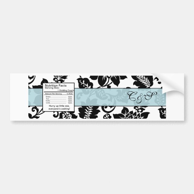Black/Blue Floral Damask Wedding Bottle Label (Front)