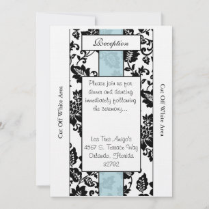 Black/Blue Floral Damask Wedding Reception Card