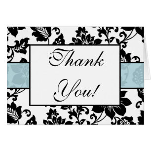 Black/Blue Floral Damask Wedding Thank You Card