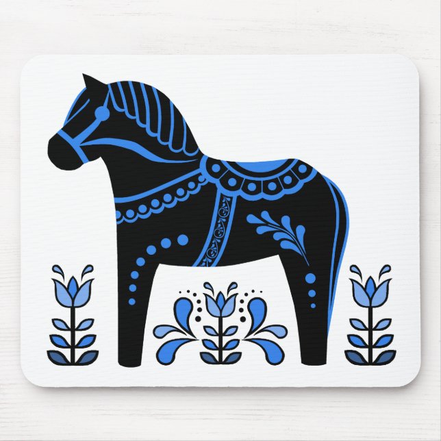 Black/blue Folk Dala horse/Folk Friesian Mouse Pad (Front)