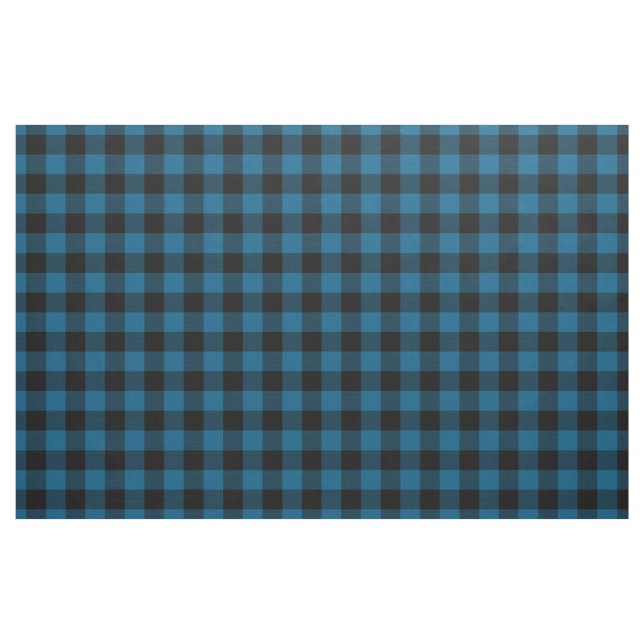 Black Blue Gingham Checks Tartan Squares Pattern Fabric (Fat Quarter)