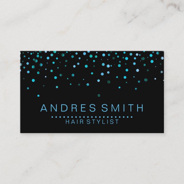Black Blue Glitter Faux Foil Confetti Hair Stylist Business Card (Front)