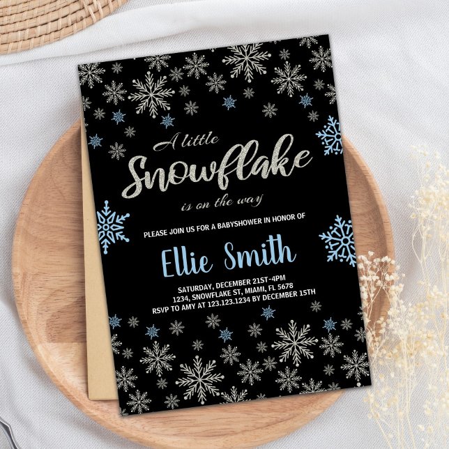 Black Blue Glitter Winter Baby Shower Invitations (Black Blue Glitter Winter Baby Shower Invitations)