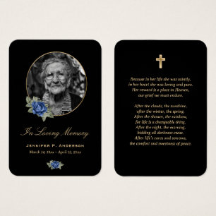 Black Blue Gold Floral Memorial Cards