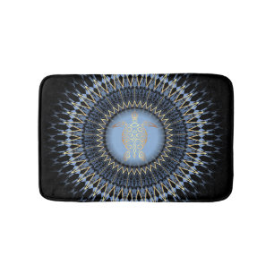 Black Blue Gold Mandala Turtle Bath Mat