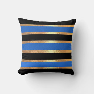 Black Blue Golden Stripes Modern Throw Pillow