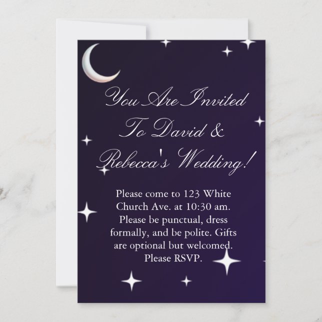 Black & Blue Gradient Night Wedding Invitation (Front)