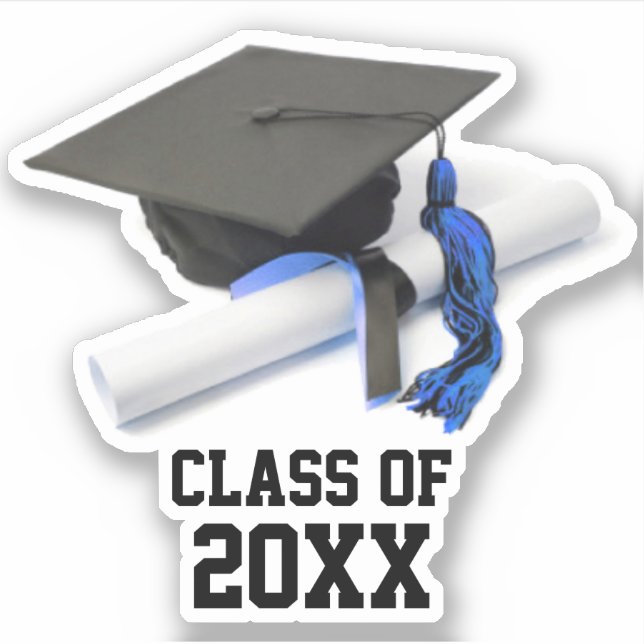 Black Blue Graduation Cap & Tassel Class Of (Front)