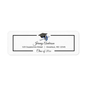 Black Blue Graduation Class Cap and Tassel Address Return Address Label