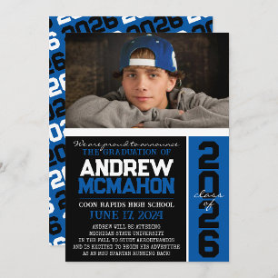 Black & Blue Graduation Photo Announcement