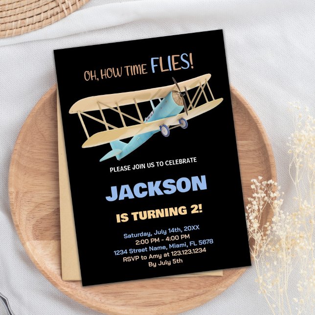 Black Blue Green Aeroplane Birthday Invitations (Black Blue Green Airplane Birthday Invitations)