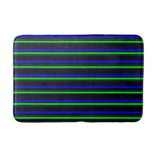 Black Blue Green Stripes Bath Mat