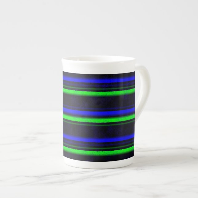 Black Blue Green Stripes Bone China Mug (Front Right)