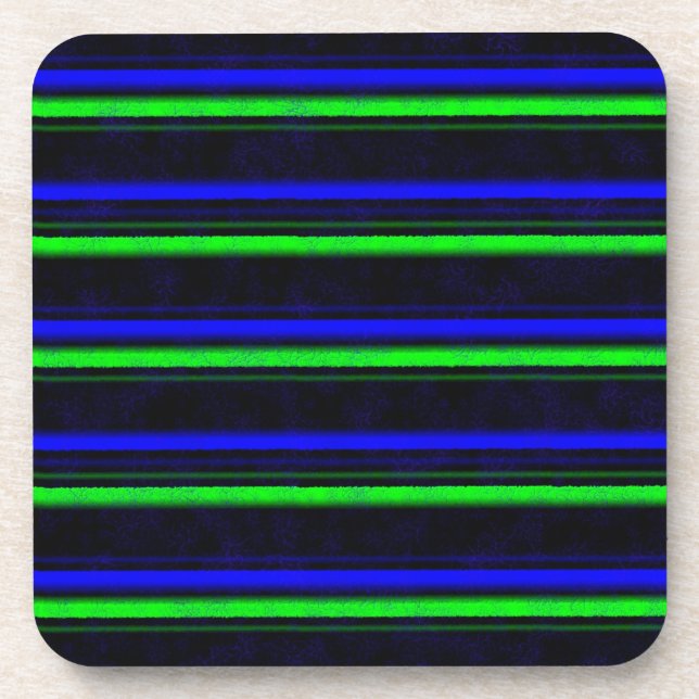 Black Blue Green Stripes Coaster (Front)