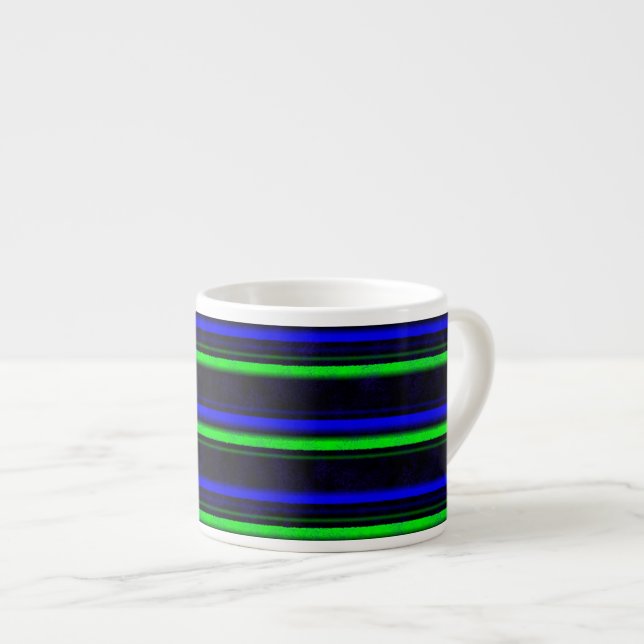 Black Blue Green Stripes Espresso Cup (Front Right)
