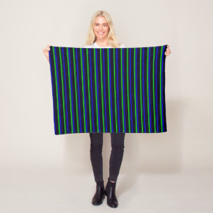 Black Blue Green Stripes Fleece Blanket