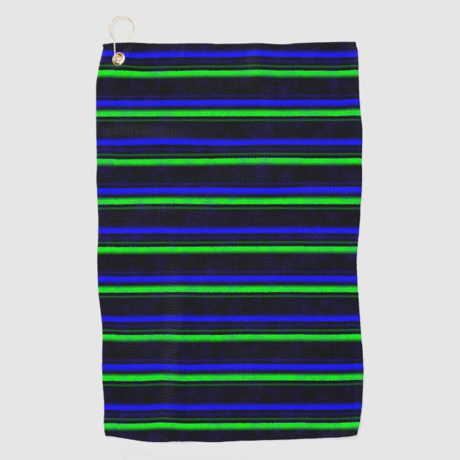 Black Blue Green Stripes Golf Towel (Front)