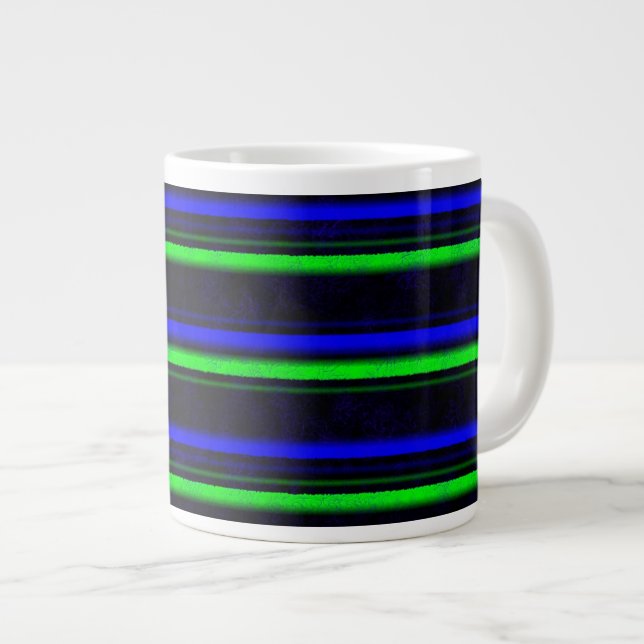 Black Blue Green Stripes Large Coffee Mug (Front Right)