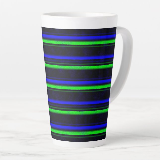 Black Blue Green Stripes Latte Mug (Right Angle)